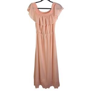Kaari Blue Light Pink Chiffon Maxi Dress Petite PM Ruffle Lace Hem